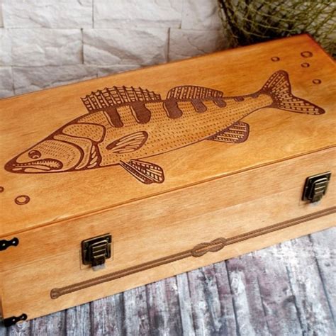 wooden box with metal fish on lid|Wooden Fish Box .